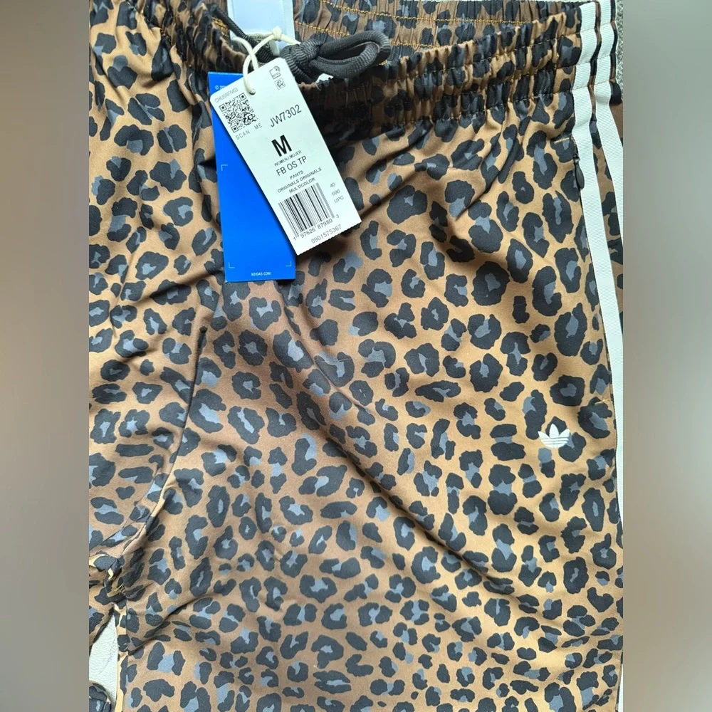 Adidas [XS-XL] Leopard Print Firebird Satin Wide Leg Track Pants - Multi JW7302 - Picture 11 of 11